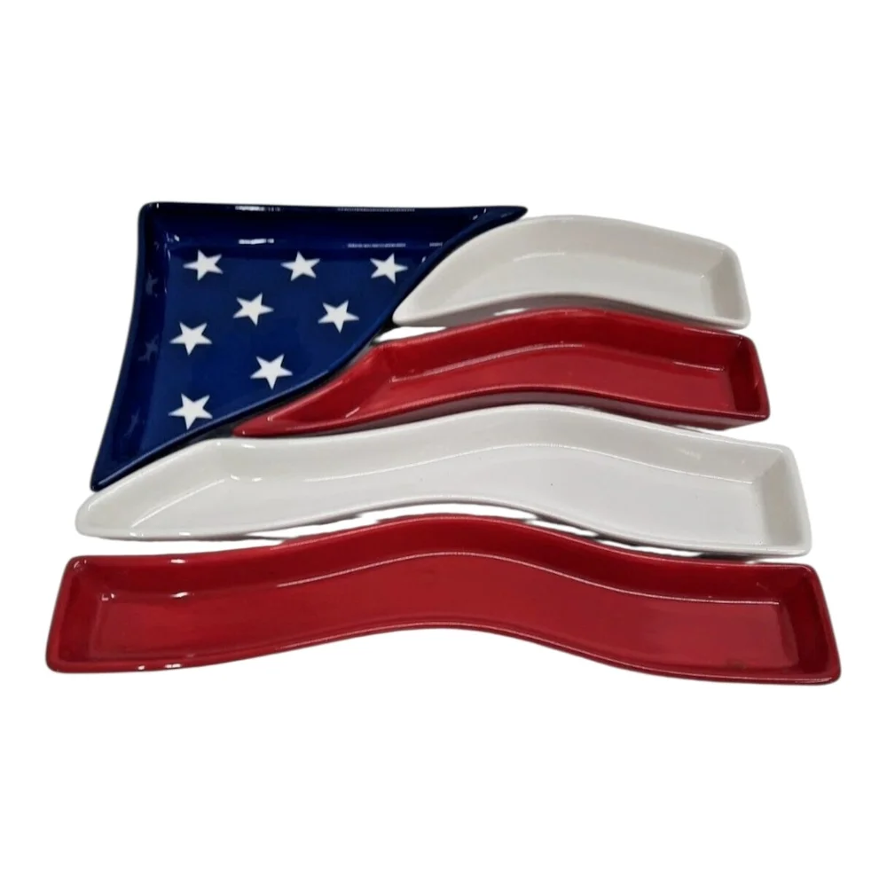 Home Interiors American Flag Ceramic Serving Platter Set - Patriotic